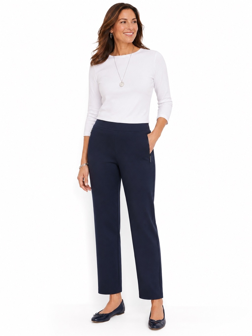 T by Talbots Pants Womens XL Navy Pull On Stretch Ankle Zip Pockets Straight